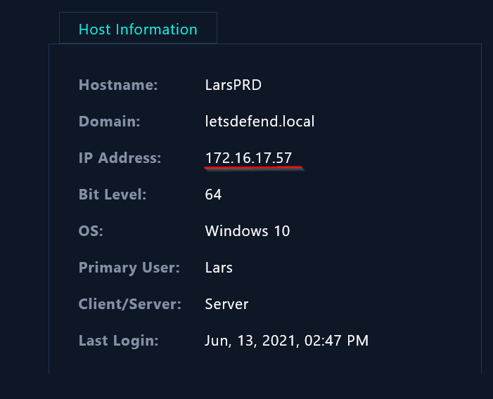 IP address of user Lars 