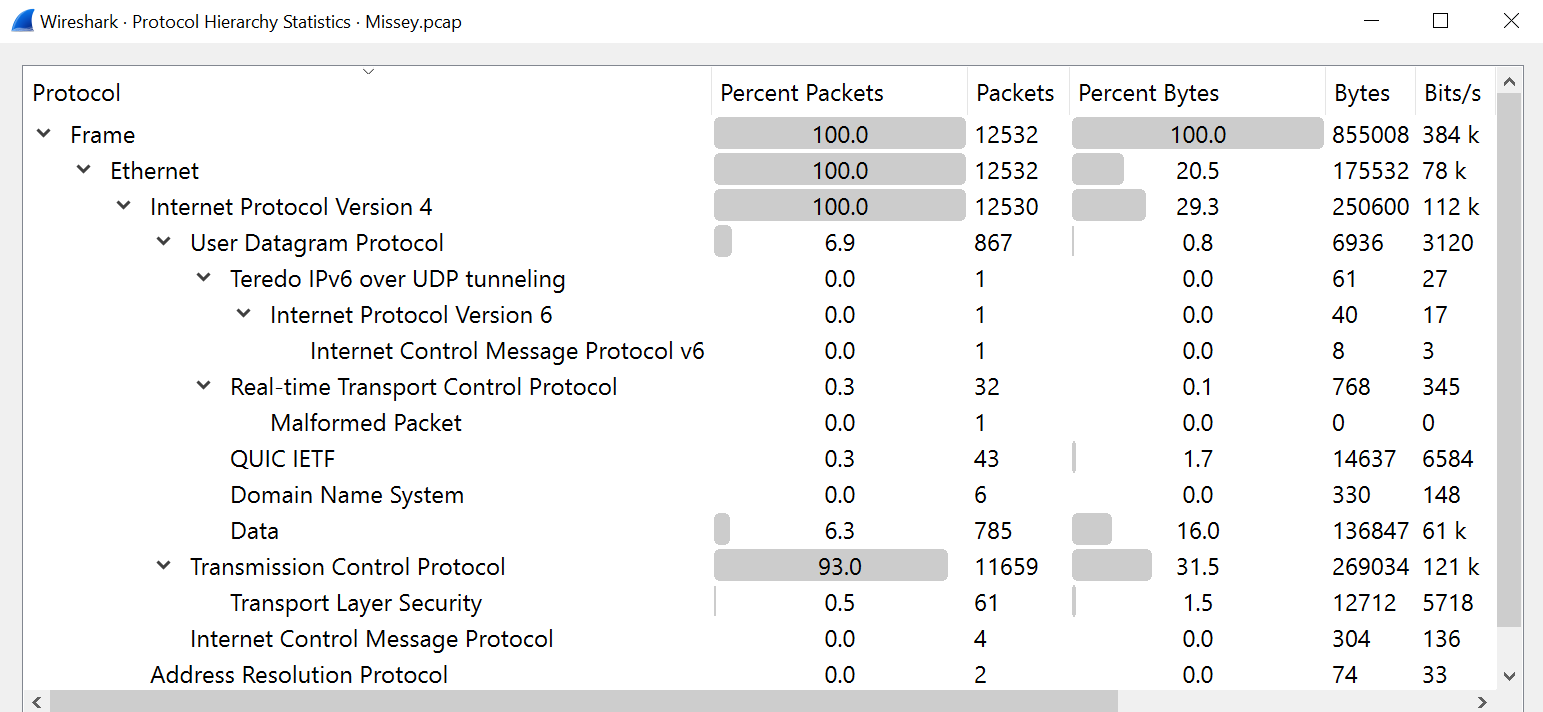 Protocol Hierarchy Window